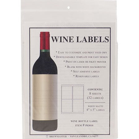 Bottle Labels - Wine - Pack of 32 Labels (8 sheets)