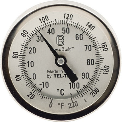BrewBuilt Thermometer - 2.5" stem x 3" dial, 1/2" MPT