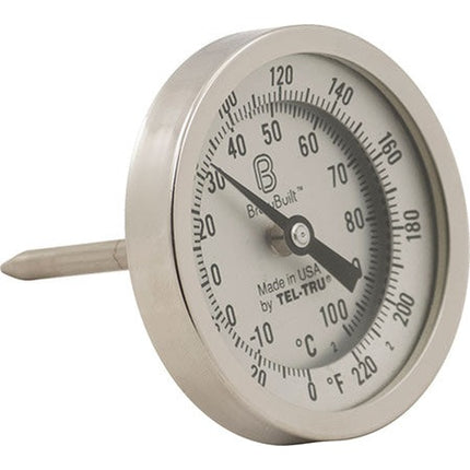 BrewBuilt Thermometer - 2.5" stem x 3" dial, 1/2" MPT