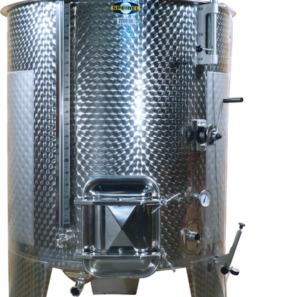 2200 l (581 gal) Speidel Variable Volume Max Jacketed Dish Bottom Tank with Oversized Manway, Extended Legs