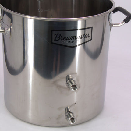 Brewmaster 8.5 Gallon Brew Kettle | Stainless Steel | Two Welded Couplers | Ball Valve Included | Silicone Handle Grips | Volume Markers - Used