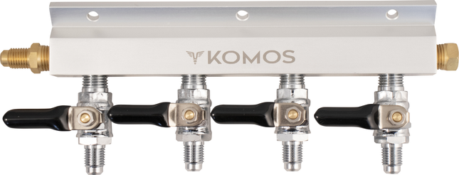 KOMOS Gas Manifold - 4 Way Aluminum - 1/4" Flare