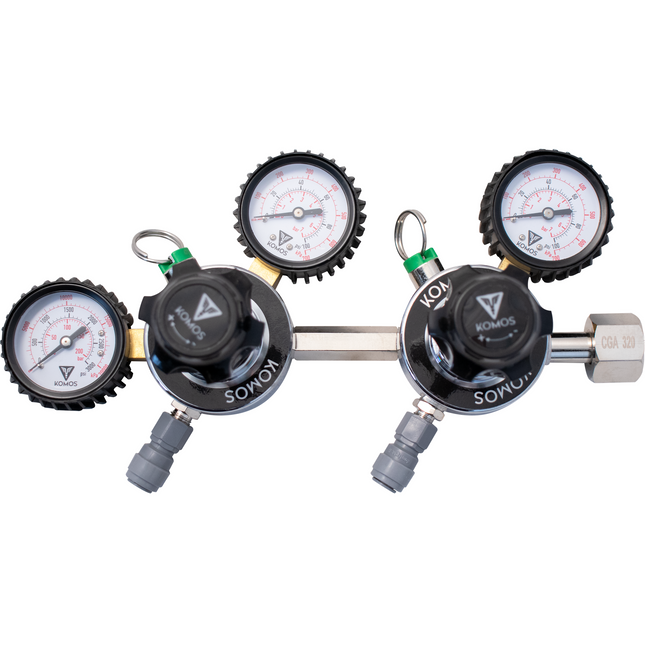 KOMOS Premium Dual Body CO2 Regulator - Three Gauge