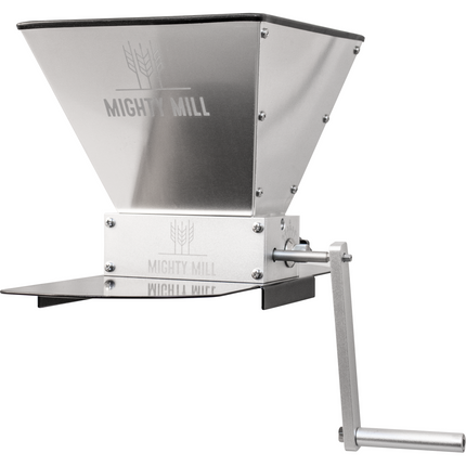 Mighty Mill 2 Roller Grain Mill | Stainless Steel Knurled Rollers | Adjustable Gap Setting | 7 lb Hopper Capacity | Metal Base Included - Items