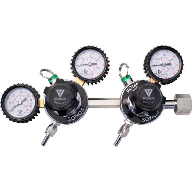 KOMOS Premium Dual Body CO2 Regulator - Three Gauge