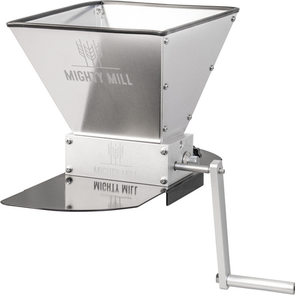 Mighty Mill 2 Roller Grain Mill | Stainless Steel Knurled Rollers | Adjustable Gap Setting | 7 lb Hopper Capacity | Metal Base Included - Items