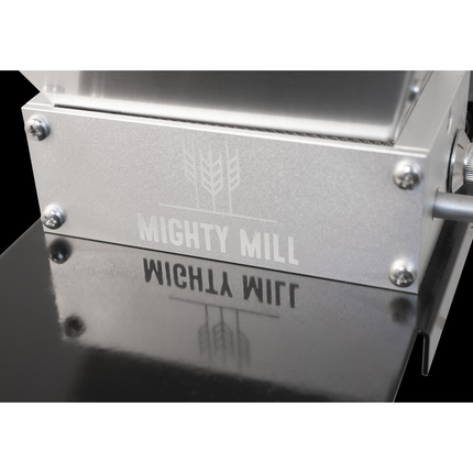 Mighty Mill 2 Roller Grain Mill | Stainless Steel Knurled Rollers | Adjustable Gap Setting | 7 lb Hopper Capacity | Metal Base Included - Items