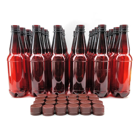 KegLand Amber PET Bottles 500mL w/ Screw Caps (Pack of 24)