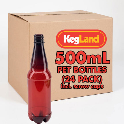 KegLand Amber PET Bottles 500mL w/ Screw Caps (Pack of 24)