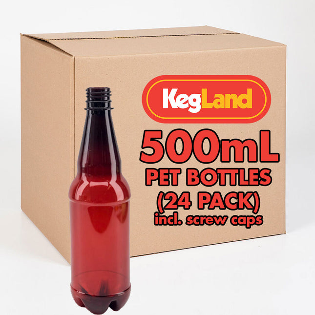 KegLand Amber PET Bottles 500mL w/ Screw Caps (Pack of 24)