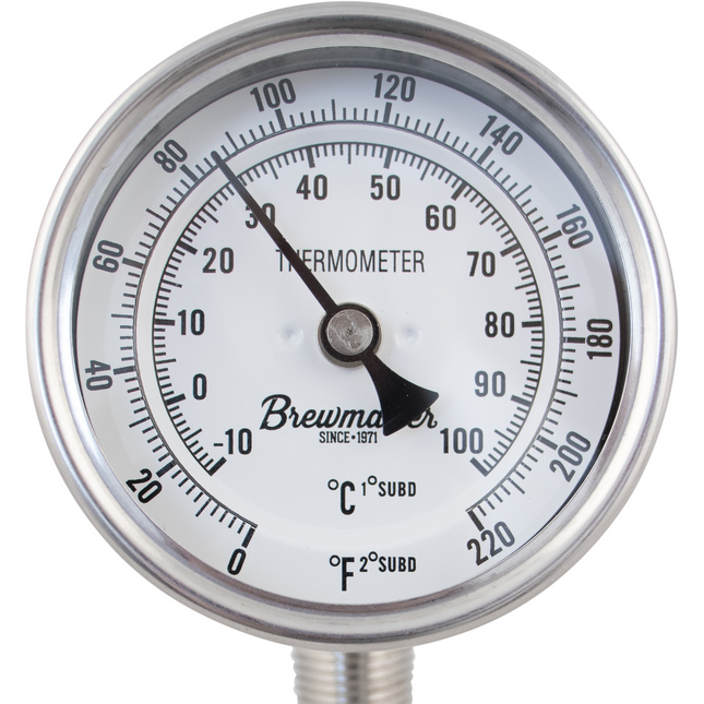 1/2" MPT Adjustable Angle Dial Thermometer For Kettles - 3" Face