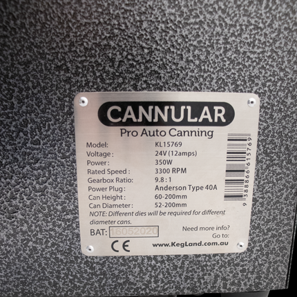 Cannular Pro Semi Auto Bench Top Can Seamer (24V)