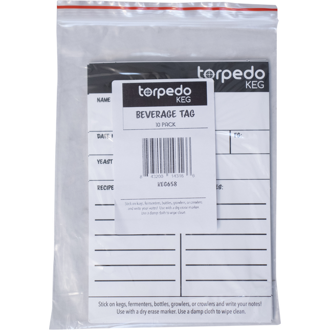 Torpedo Keg Beverage Tags - Pack of 10