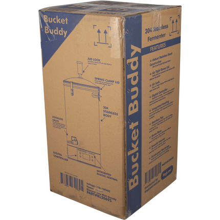 Bucket Buddy w/ Heating - 35L Stainless Steel Fermenter with Integrated 36W Element - 110-120V