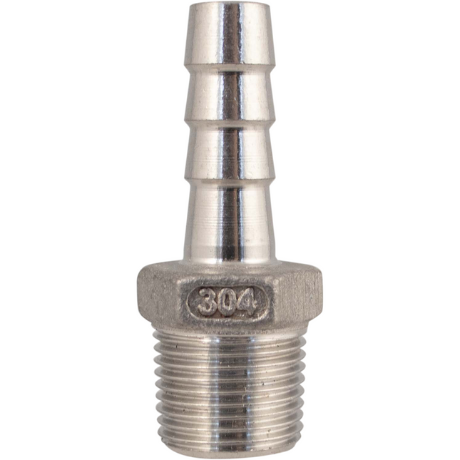 Stainless - 3/8 in. BSPP Male x 10 mm Hose Barb