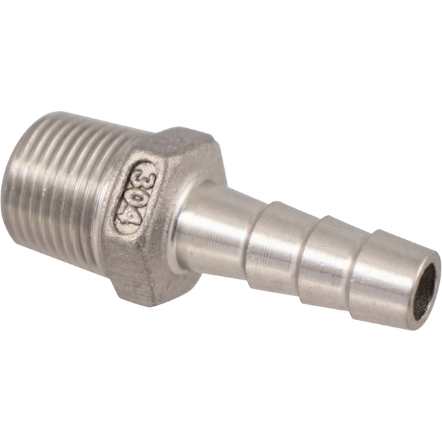 Stainless - 3/8 in. BSPP Male x 10 mm Hose Barb