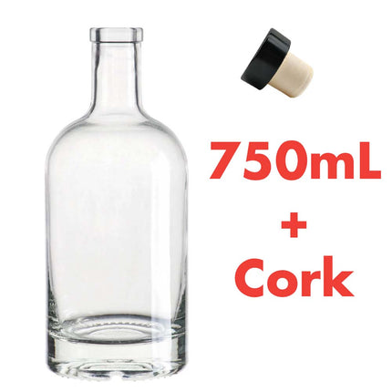 750 mL Flint Glass Spirit Bottle w/ Black Synthetic Cork