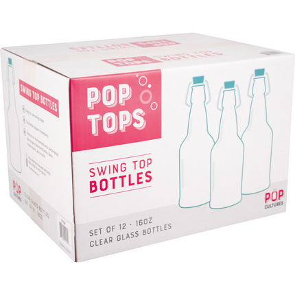 PopTops Bottles - 16 oz Clear Swing Top Case of 12 x 2 (Qty 24)