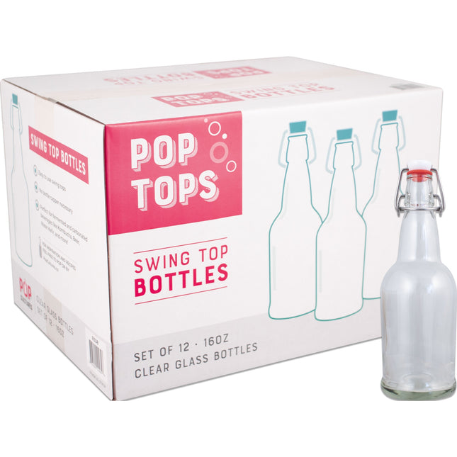 PopTops Bottles - 16 oz Clear Swing Top Case of 12 x 2 (Qty 24)