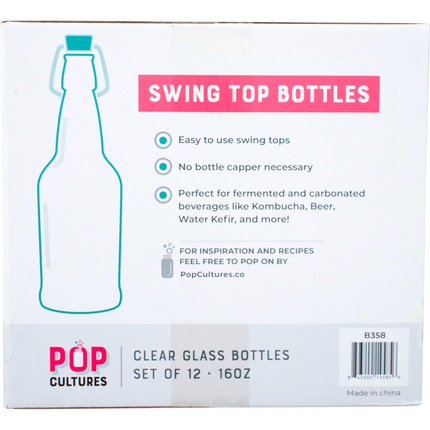 PopTops Bottles - 16 oz Clear Swing Top Case of 12 x 2 (Qty 24)
