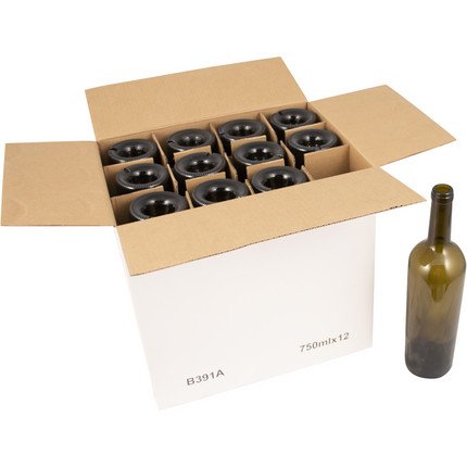 750mL Antique Green Claret/Bordeaux Farro Glass Wine Bottles, Punted, Tapered - Case of 12 - PLACEHOLDER