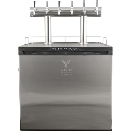 Komos Double T Bar Draft Tower - Brushed Stainless - 6 Tap