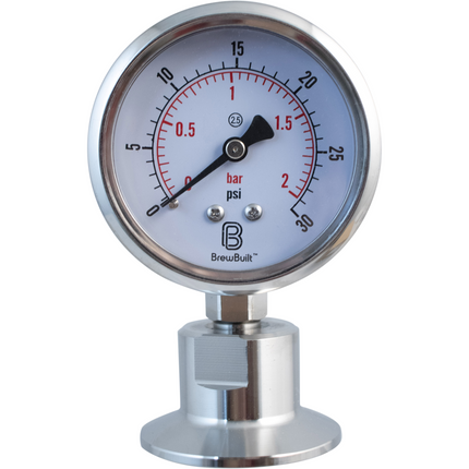 BrewBuilt - Stainless - 1.5 in. T.C. Pressure Gauge (0-30 psi)