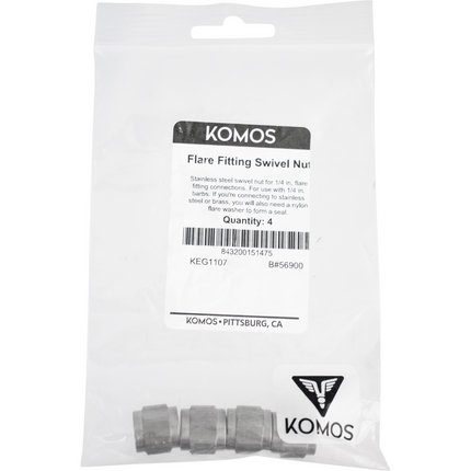Komos - Flare Fitting - Stainless 1/4 in. Swivel Nut for 1/4 in. Barb - Pack of 4