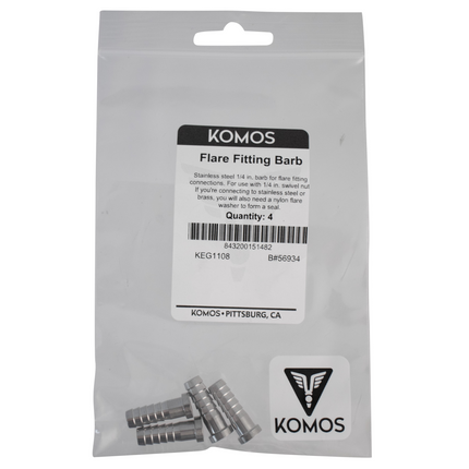 Komos - Flare Fitting - Stainless 1/4 in. Barb - Pack of 4