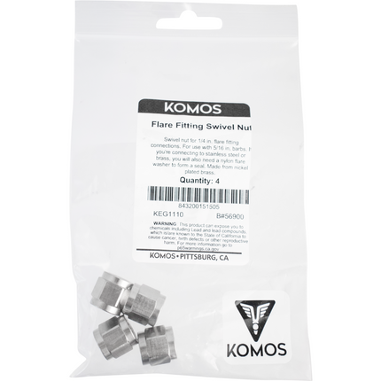 Komos - Flare Fitting - 1/4 in. Swivel Nut for 5/16 in. Barb  - Pack of 4
