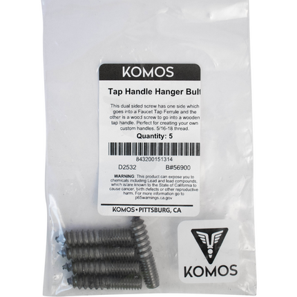 Komos - Hanger Bolt for Tap Handle - 5/16 in. for Ferrule - Pack of 5