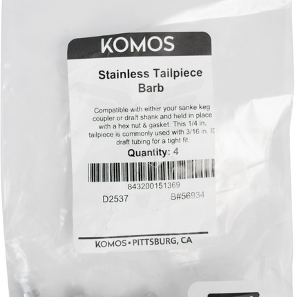 Komos - Stainless 1/4 in. Tailpiece - Pack of 4