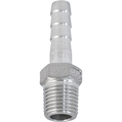Stainless - 1/4 in. BSPP Male x 8 mm Hose Barb