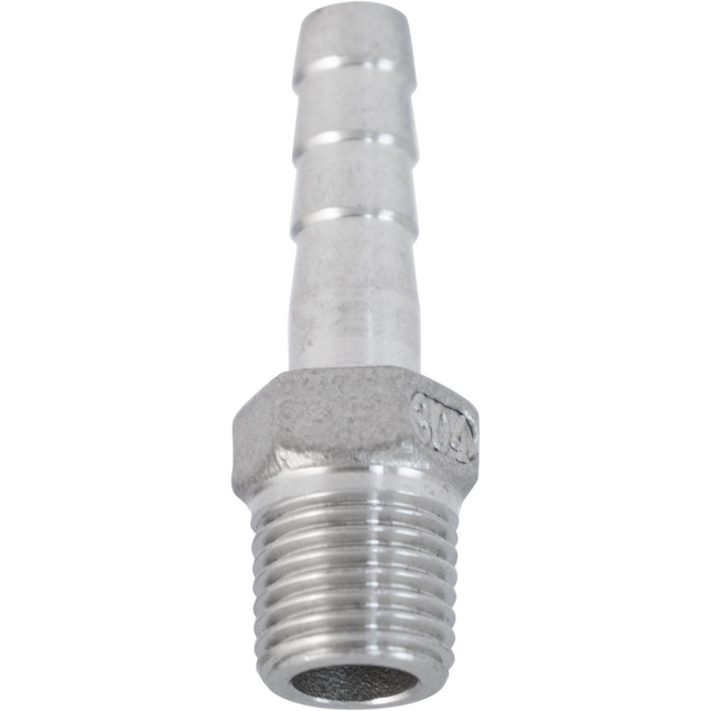 Stainless - 1/4 in. BSPP Male x 8 mm Hose Barb