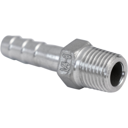 Stainless - 1/4 in. BSPP Male x 8 mm Hose Barb
