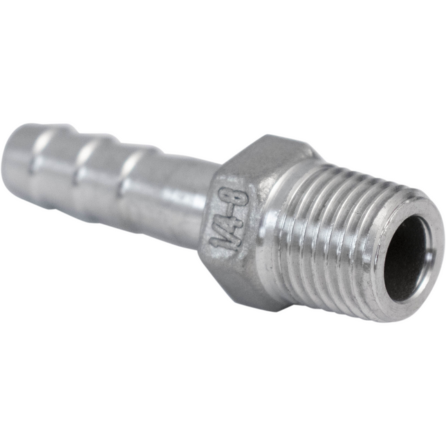Stainless - 1/4 in. BSPP Male x 8 mm Hose Barb