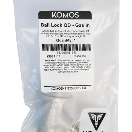 Komos - Ball Lock Quick Disconnect (QD) - Gas In (GRAY) - CM Becker - Barb