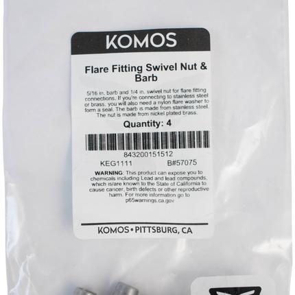 Komos - Flare Fitting - 1/4 in. Swivel Nut & 5/16 in. Barb - Pack of 4