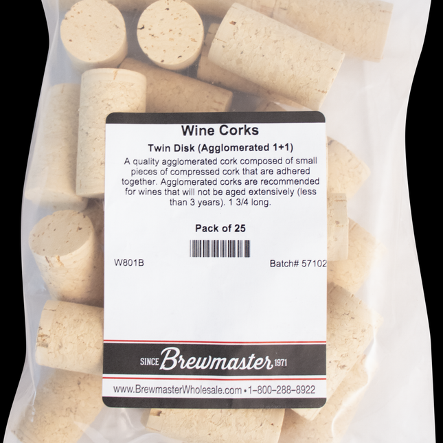 Wine Corks | 1.75 | 24x44 | Molinas Premium Twin Disc (1+1) | Agglomerated with Solid Ends - PLACEHOLDER