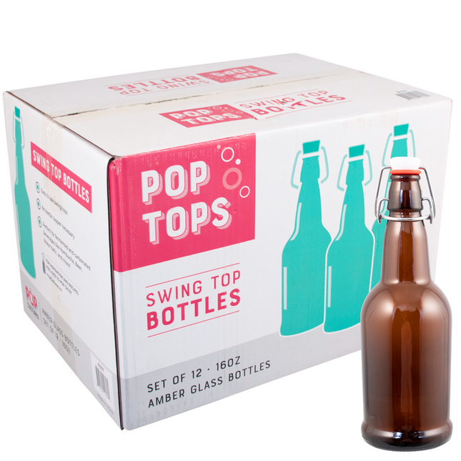 PopTops Bottles - 16 oz Amber Swing Top Case of 12 x 2 (Qty 24)