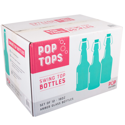 PopTops Bottles - 16 oz Amber Swing Top Case of 12 x 2 (Qty 24)