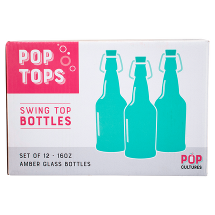 PopTops Bottles - 16 oz Amber Swing Top Case of 12 x 2 (Qty 24)