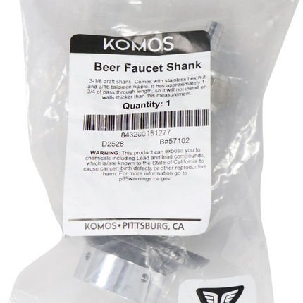 Komos - Beer Faucet Shank - 3-1/8 in. Stainless with Nut & Nipple