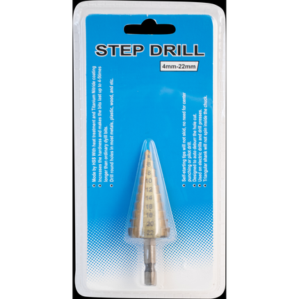 Self-Starting HSS Step/Stepped Drill Bit 4-22mm - Titanium Nitride Coated