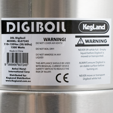 DigiBoil 35L - 1500watt - Digital 110-120V - Gen 2 (170C Breaker)