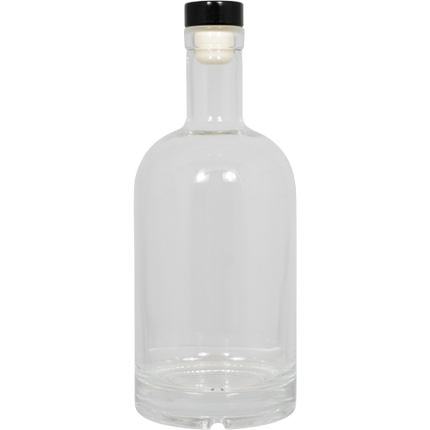 750 mL Flint Glass Spirit Bottle w/ Black Synthetic Cork