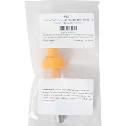 Yellow Ball Lock Cap Oxygenation Stone - 2 micron - Ball Lock Quick Disconnect (QD)