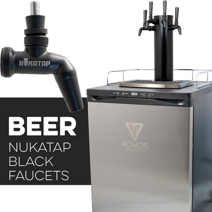 KOMOS® Kegerator | NukaTap® Stainless Steel Faucets | Fan Cooled Stainless Tower | Digital Thermostat | Casters | Regulator | Fits 1 Half Barrel Keg or 4 Corny Kegs