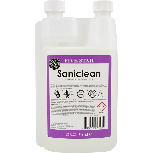 Five Star | Saniclean Sanitizer | Acid-Based Sanitizer | Low Foaming | Flavorless, Odorless, & Non-Toxic