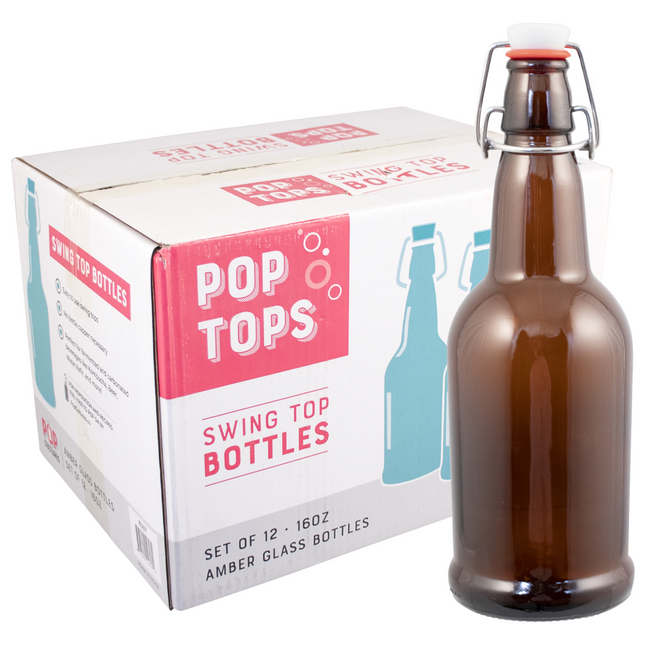 PopTops Bottles - 16 oz Amber Swing Top (Qty 12) - PLACEHOLDER